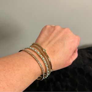 Premier Jewelry Bangle Bracelet Set of 4 Cz Turquoise Goldtone Boho